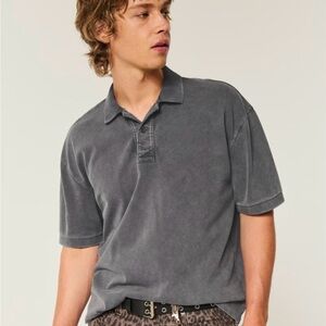 Boxy Crop Washed Polo - Faded Black